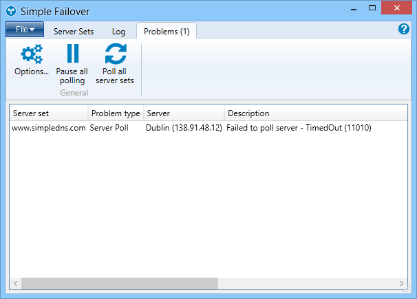 Main dialog - Problems tab